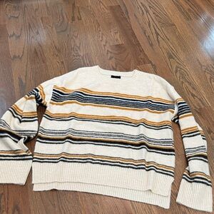 Lumiere Cream and Gold Striped Crewneck Sweater